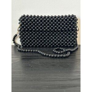 VTG Le Jule Black Plastic Beaded Handbag Strap Zipper Closure Hong Kong Boho MCM